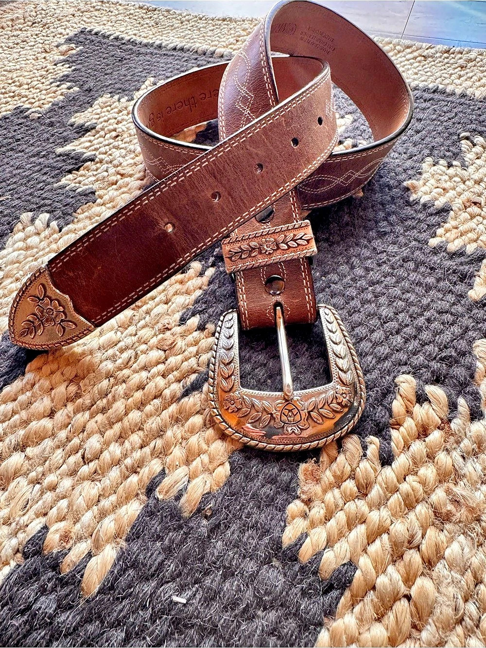 Ariat Leather Southwestern Ridge Tan Belt Brown 32/80